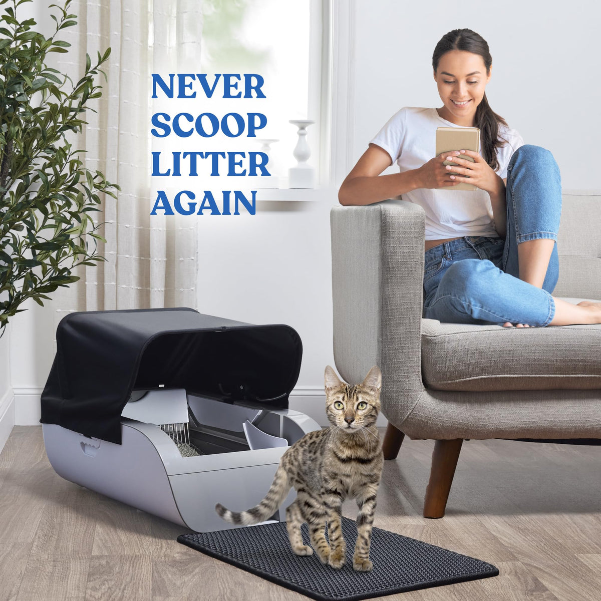 Smart Cat Litter Box With Wide Opening and Machine Sensor - White